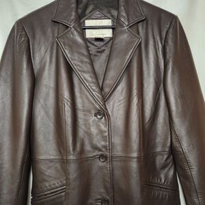 Studio Works Women's Brown Leather Jacket S Excellent Condition Minimalist Luxe